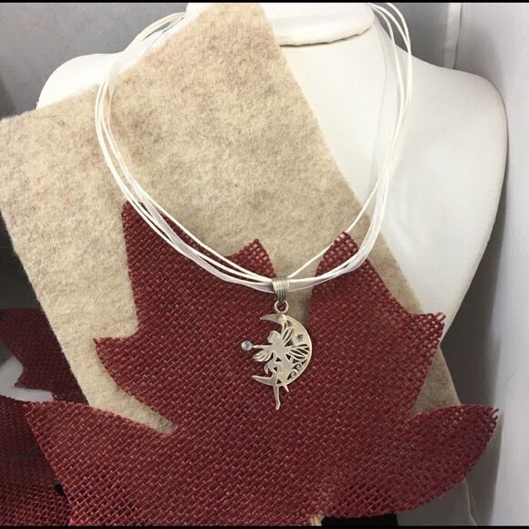 Moon Fairy Solid Sterling Silver & Turquoise Pendant Necklace - Picture 4 of 4